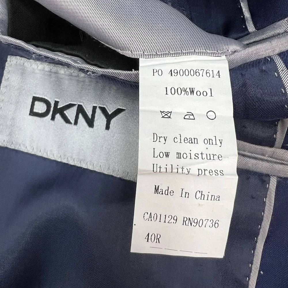 DKNY Blazer Jacket Sport Coat Mens 40R Slim‎ Fit Wool Navy